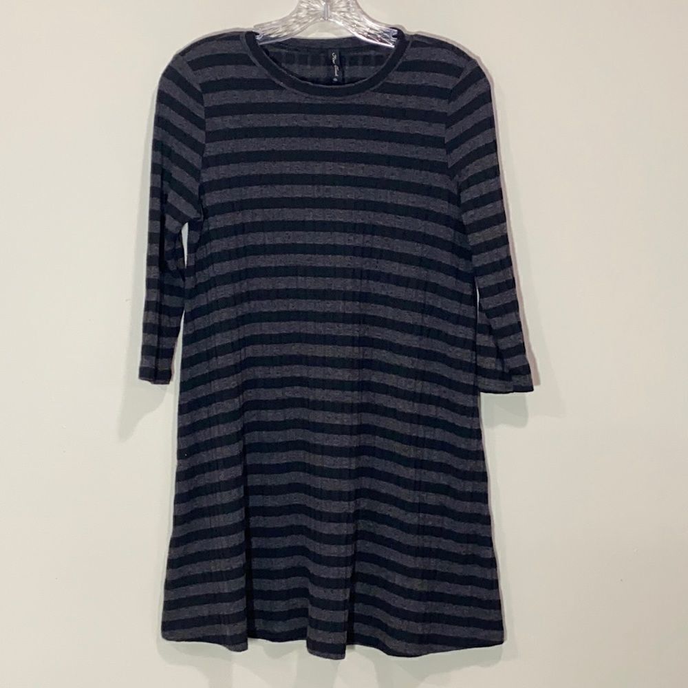 Black & Gray Striped Top By Final Touch. Size Small.